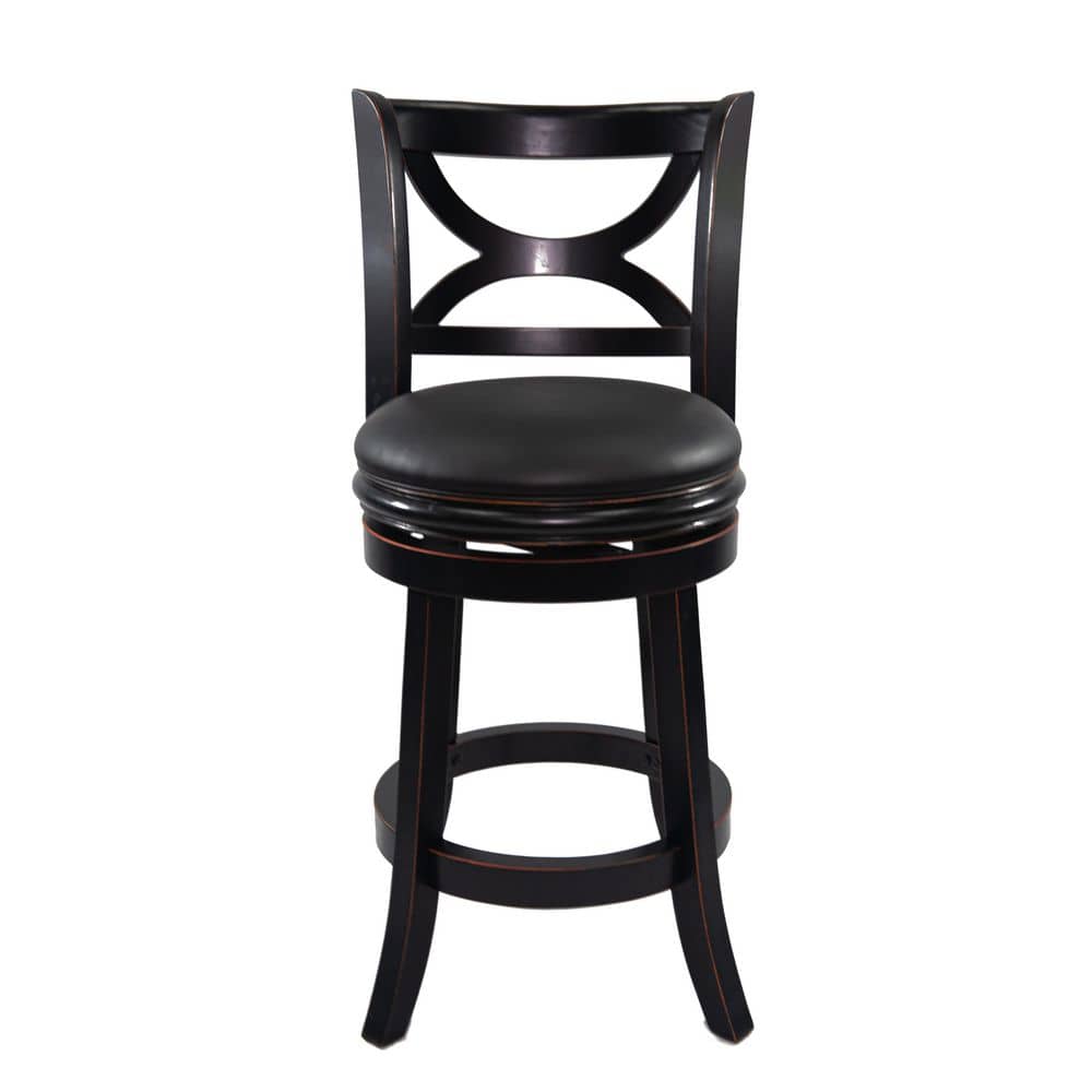 Elegant Black Leather Swivel Counterstool with Solid Wood Frame
