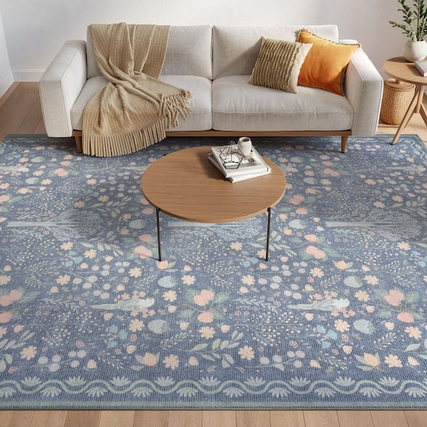 Botanical Washables Blue Multicolor 5 ft. x 7 ft. Botanical Contemporary Area Rug