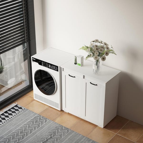 Merle White Wood 30.3 in. Laundry Cabinet with 2 Removable Liner Bags