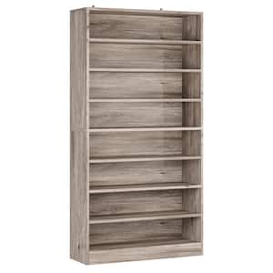 Eulas 71 in. Tall Gray Brown Wood 9 Tier Standard Bookcase with Interior Shelves, Open Display Bookshelf