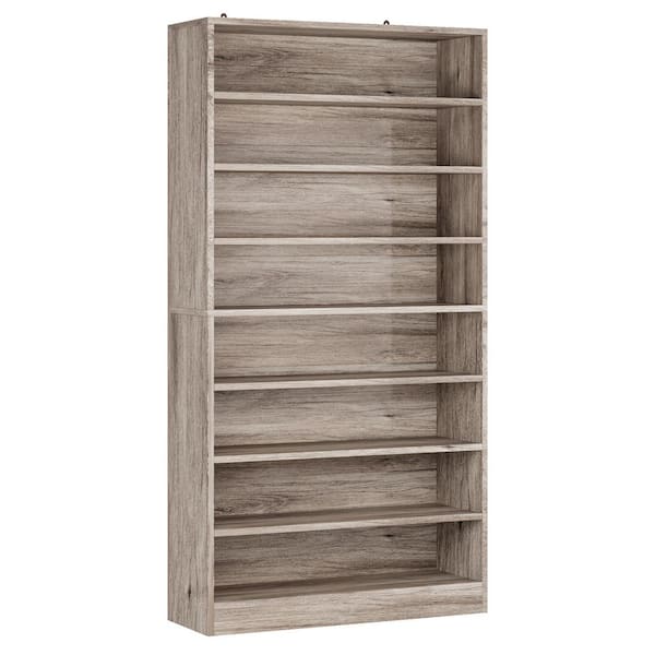 BYBLIGHT Eulas 71 in. Tall Gray Brown Wood 9 Tier Standard Bookcase with Interior Shelves, Open Display Bookshelf