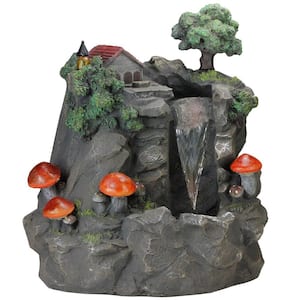 24.5 in. Solar LED Lighted Mushrooms By Waterfall Outdoor Patio Garden Water Fountain