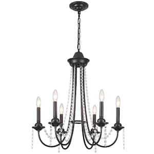Ladonte 6 Light Black Traditional Candle Style Crystal Raindrop Chandelier for Bedroom Living Room Kitchen Island