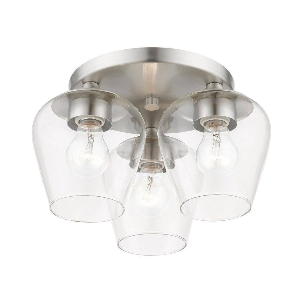 Elegant Brushed Nickel 3-Light Flush Mount with Clear Glass Shade