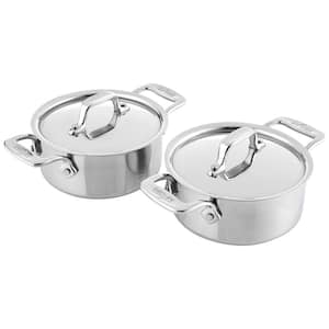 2-Piece Specialty Stainless Steel Ramekin with Lid Oven Broiler Safe 600F Pots and Pans, Cookware Silver Set