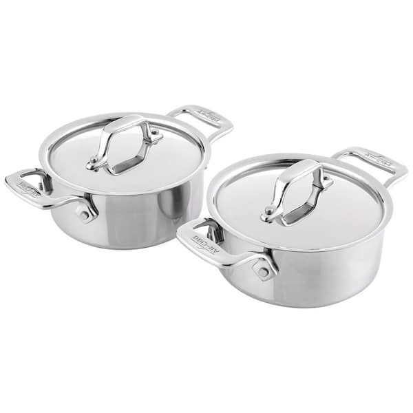 2-Piece Specialty Stainless Steel Ramekin Lid Oven Broiler Safe 600F Pots Pans, Cookware Silver Set