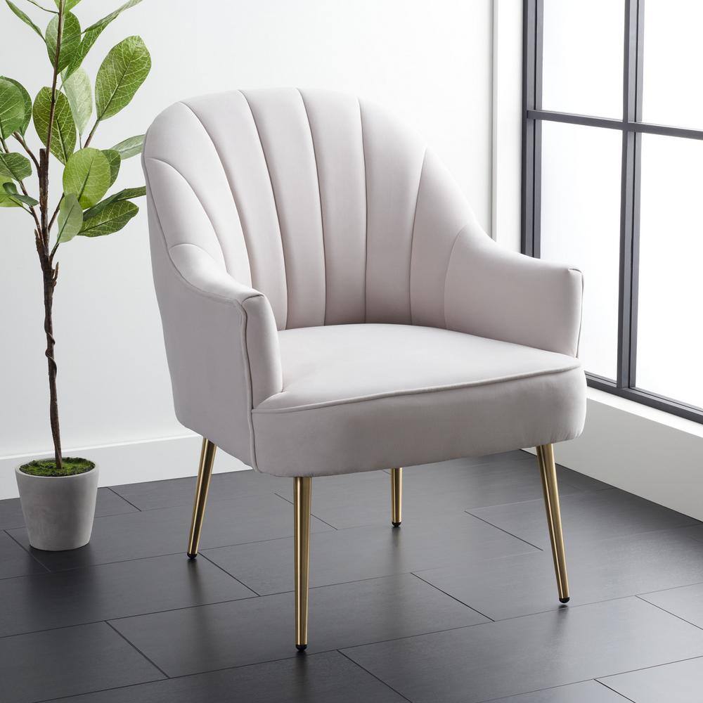 Elegance Art Deco Light Grey Velvet Accent Chair with Gold Metal Legs