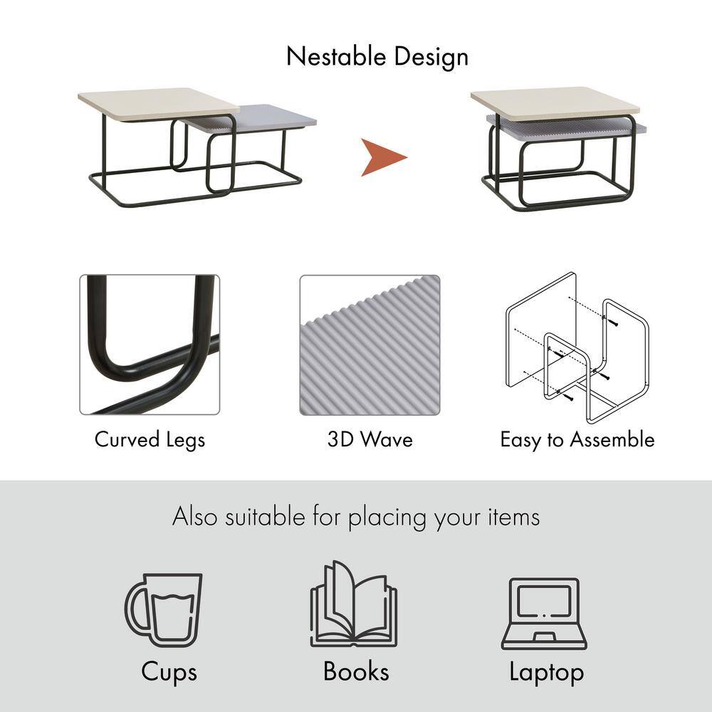 Modern Cream and Gray Textured 2-Piece Nesting Coffee Table Set