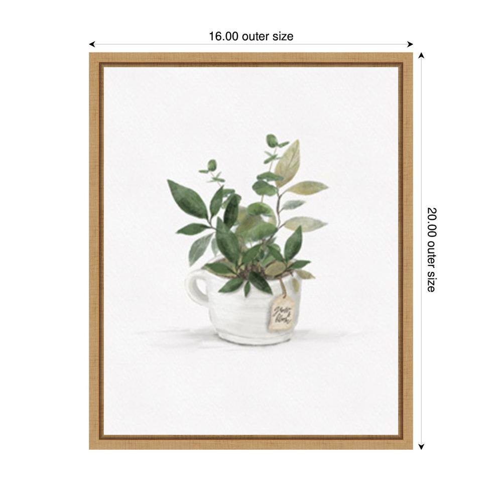 Botanical Mug I Green Leaves on White Canvas with Maple Frame