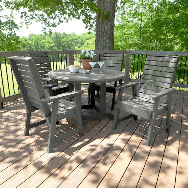 Weatherly Coastal Teak 5-Piece Recycled Plastic Round Outdoor Dining Set