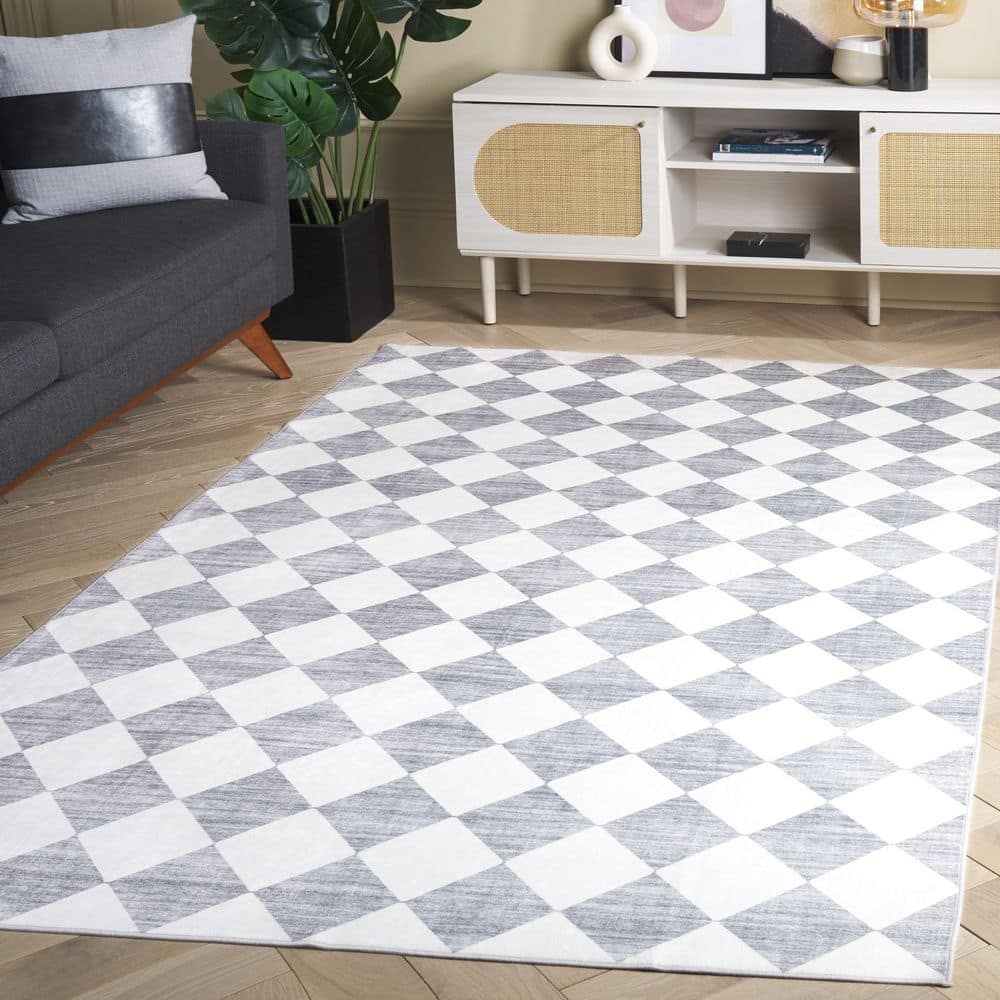 Santa Clara 8 ft. x 10 ft. Ivory/Gray Distressed Checkered Washable Area Rug price history on PriceWatchPro