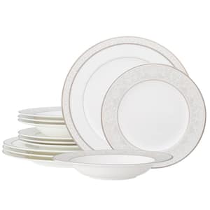 Montvale Platinum 12-Piece (White) Bone China Dinnerware Set, Service for 4