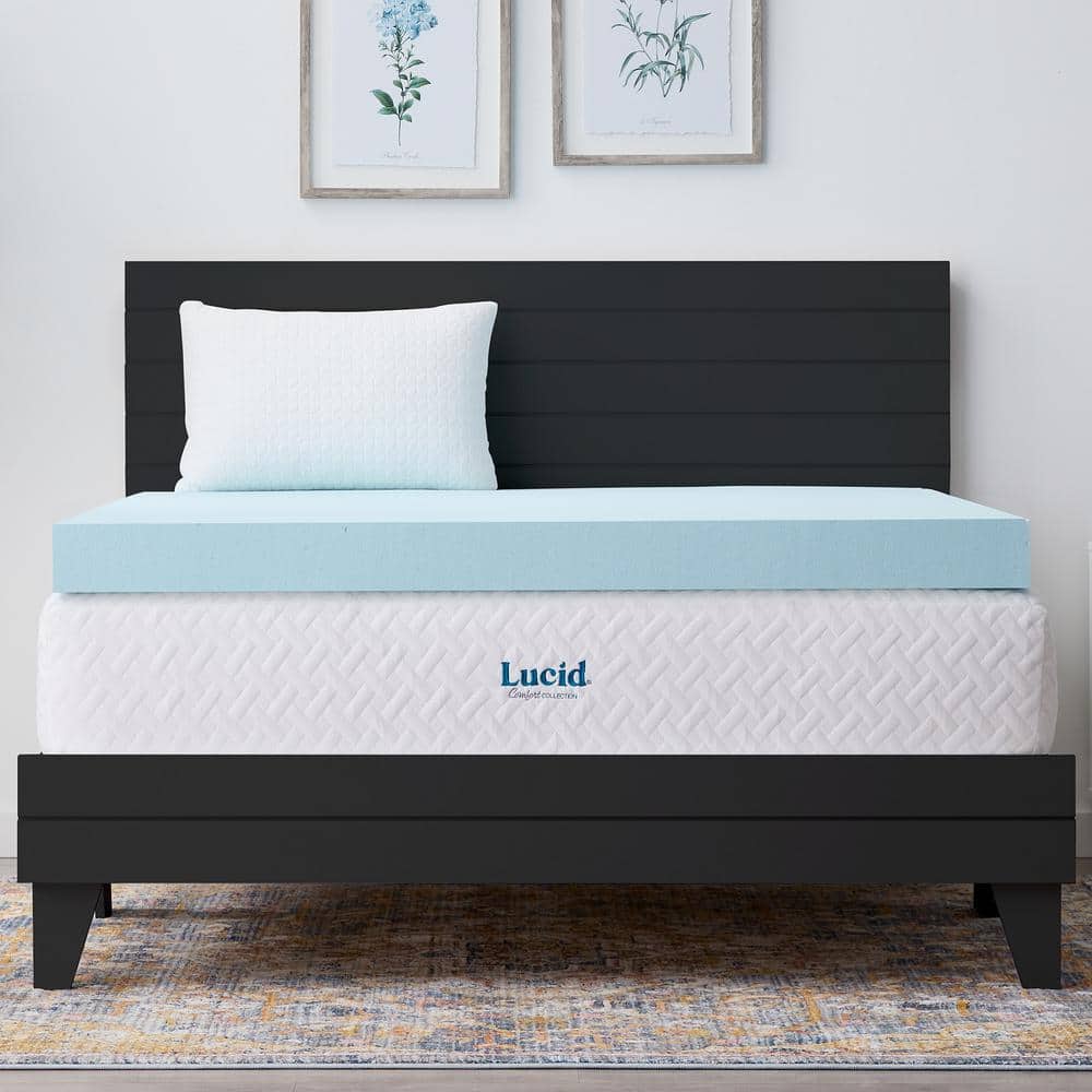 Lucid Comfort Collection 4 in. Gel and Aloe Infused Memory Foam Topper - Twin XL, Blue
