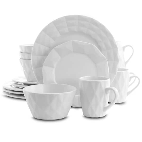 Elama Retro Chic16-Piece Modern White Stoneware Dinnerware Set (Service for 4)