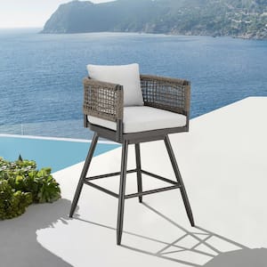 Alegria Bar Height Swivel Aluminum Outdoor Bar Stool with Light Gray Cushion