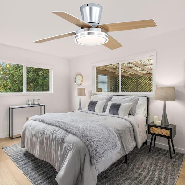 Alicante 44 in Smart Indoor Chrome Low Profile Dimmable Modern Ceiling Fan with Integrated LED Light and Remote