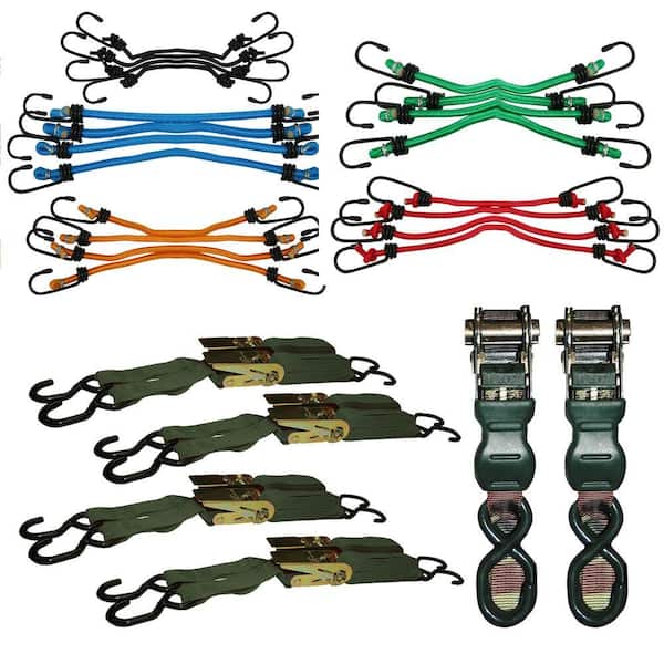Sportsman 4-Piece Ratcheting Tie Downs 1 Assorted Pack of Bungee Straps and a 2-Piece Set of Camo Ratcheting Tie Downs