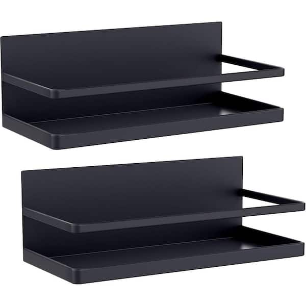 Afoxsos Multi Floating Shelves Magnetic Spice Rack 9.7 in W x 4.35 in D Black Matte Steel Space Saving Kitchen Shelf 2 Pack