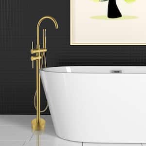 Residential 2-Handle Freestanding Bathtub Faucet with Hand Shower in Brushed Brass