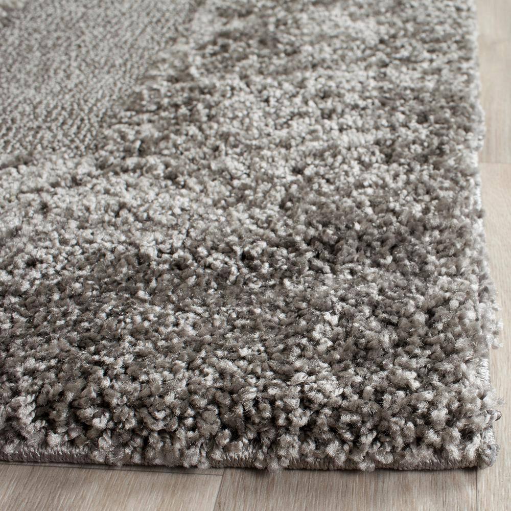 Plush Gray Square Shag Area Rug, Synthetic 5' x 5', Easy Care