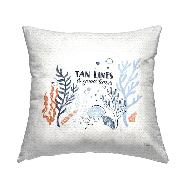 Stupell Industries Tan Lines Beach Quote Various Seashells Blue Square Outdoor Throw Pillow