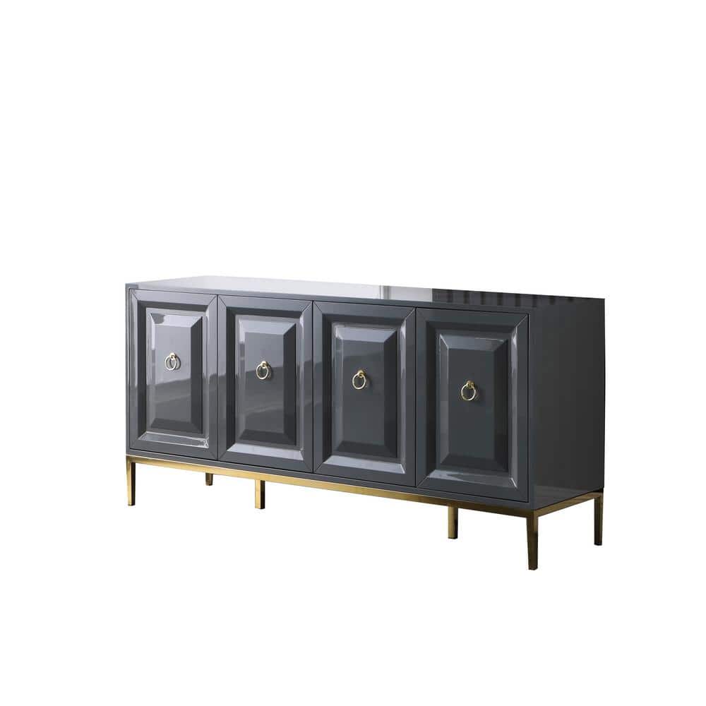 Sujay 64" Modern Gray Sideboard with Gold Accents and Soft-Close Drawers