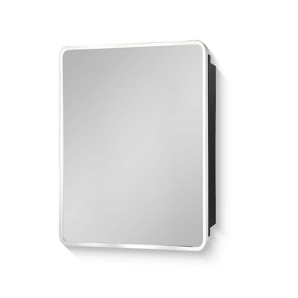 FUNKOL 24 in. W x 30 in. H Silver Metal Frame Rectangular Wall Mount Iron Medicine Cabinet with Mirror