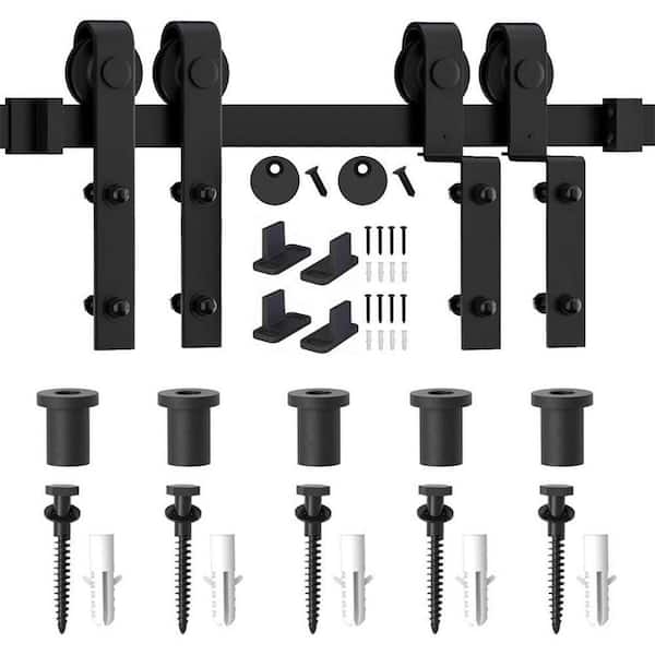 WINSOON 6.6 ft./79.2 in. Single Track Bypass Barn Door Hardware Double Doors Kit, Heavy-Duty Sliding 1-Track Antique Roller