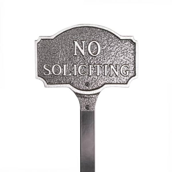 10 in. x 15 in. Standard Montague No Soliciting Statement Plaque Sign with Lawn Stakes - Swedish Iron/Silver