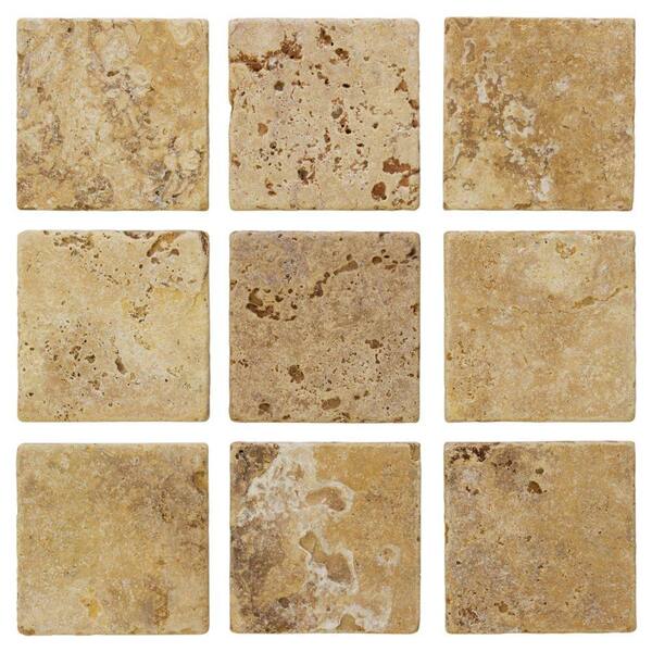 Jeffrey Court Travertino Gold 4 in. x 4 in. Tumbled Travertine Wall and Floor Tile (1 sq. ft./ pack)