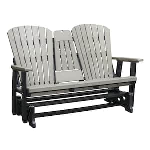 Adirondack Series 60 in. 2-Person Black Frame High Density Plastic Outdoor Glider with Light Gray Seats and Backs