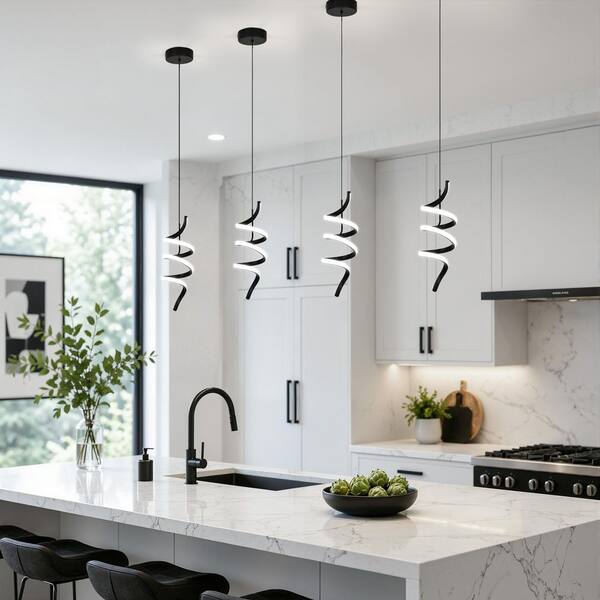 RayHome 1-Light Modern Black Pendant Light Integrated LED Fixture for Kitchen Living Room Entry Foyer