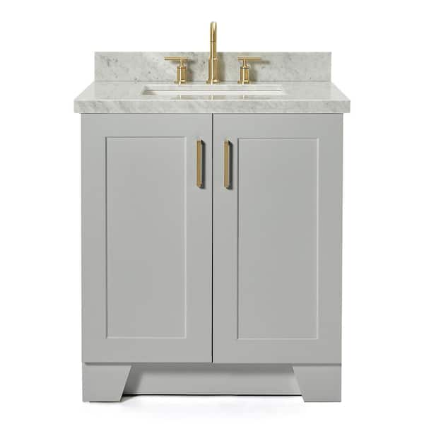 Taylor 30 in. Single Sink Freestanding Bathroom Vanity in Gray with Carrara White Marble Top