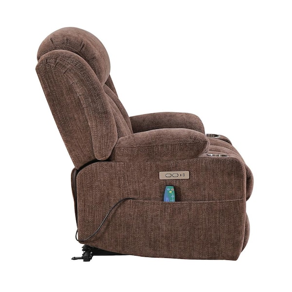 Jupiter Oversized Rust Brown Polyester Power Lift Assist Power Recliner Chair with Massage and Heat for Elderly