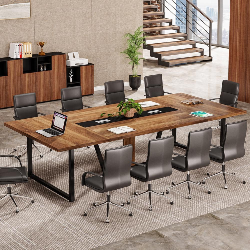 BYBLIGHT Moronia 94 in. Rectangular Brown Wood Conference Desk for