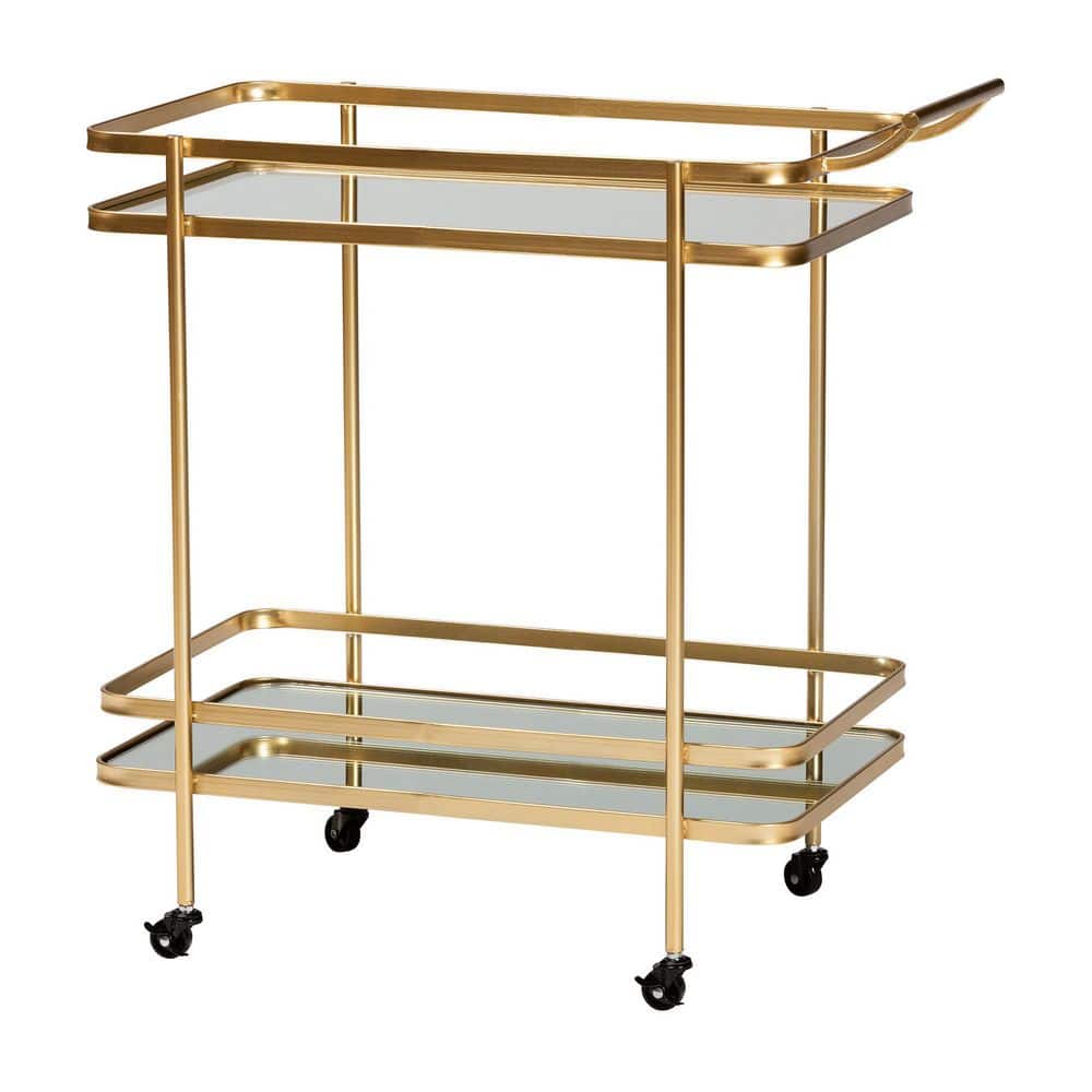 Baxton Studio Destin Glam 2 Tier Mobile Wine Bar Cart