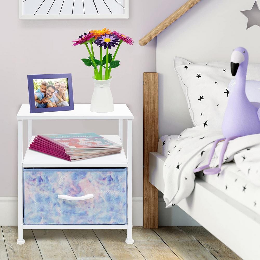 Sorbus Pastel Tie-Dye 1-Drawer Nightstand with Steel Frame and Wood Top