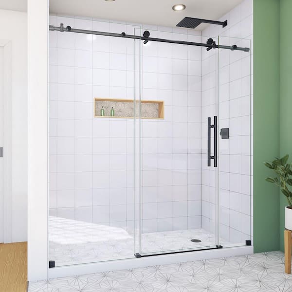DreamLine Enigma-X 68-72 in. W x 76 in. H Sliding Shower Door in Matte Black with Clear Glass
