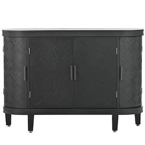 Black Freestanding Accent Storage Cabinet Sideboard with 2-Antique Pattern Doors and Shelf