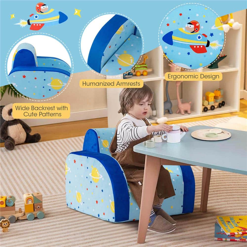 Blue Fabric Convertible Kids Sofa (Set of 1)