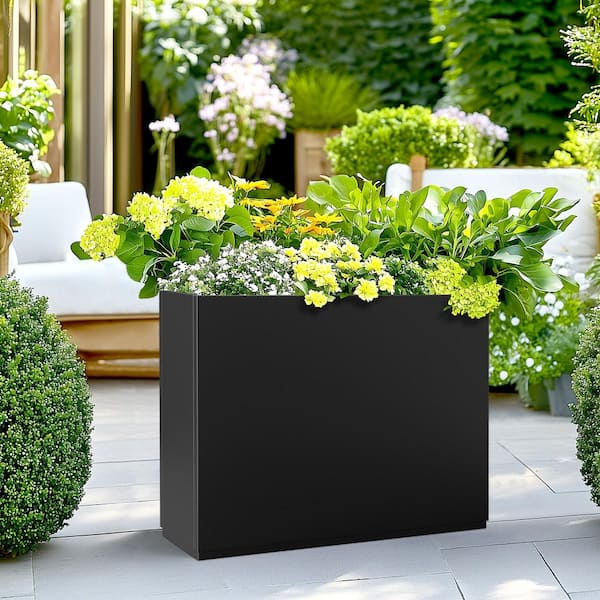 26 in. Black Metal Rectangular Planter Box-Outdoor Garden Flower Container