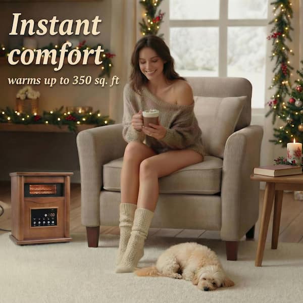 1500-Watt Portable Wood Electric Quartz Space Heater with Remote Control Thermostat Energy Efficient for Inside Use
