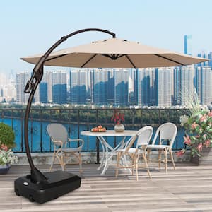 11 ft. Aluminum Cantilever Umbrella with Concealed WheelBase, Round Large Offset Umbrellas for Garden Deck Pool, Beige