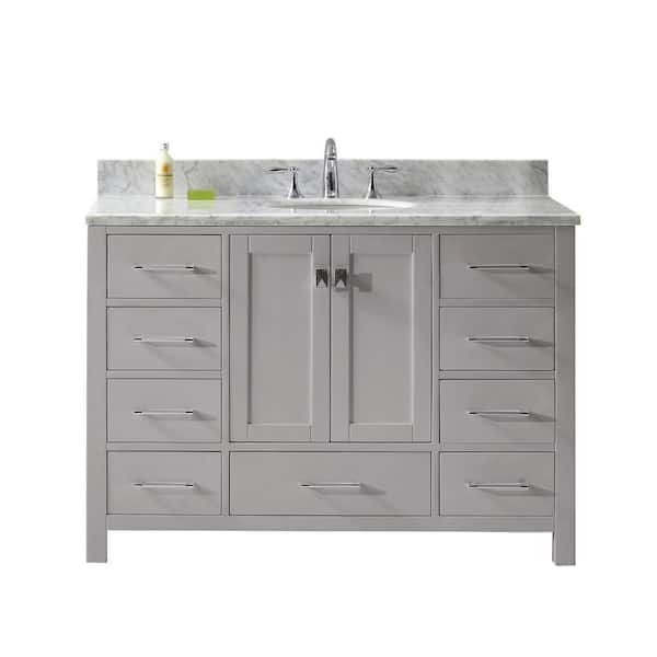 Virtu USA Caroline Avenue 49 in. W Bath Vanity in Cashmere Gray with Marble Vanity Top in White with Round Basin