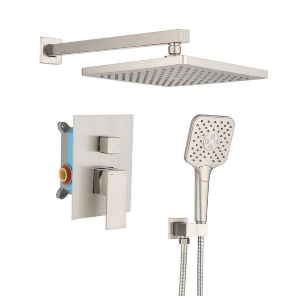 Unbranded Single Handle 2-Spray 10 in. Shower Faucet 2 GPM with High Pressure in Brushed Nickel (Valve Included)