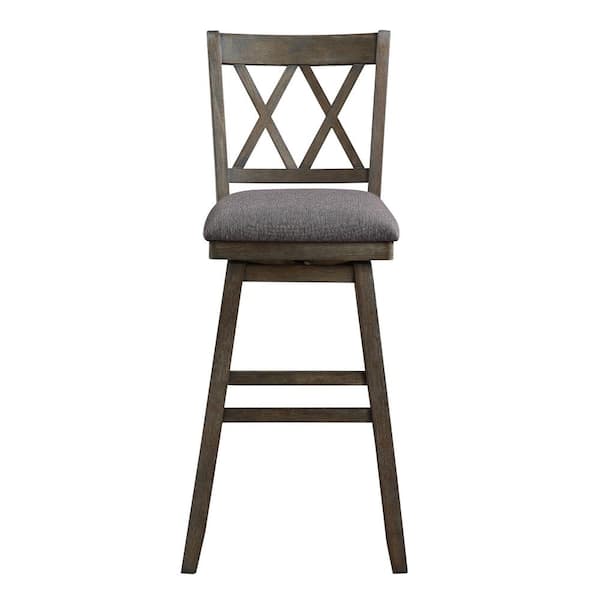 Home 2 Office Brookline 29 in. Walnut High Back Wood 42.5 in. Swivel Bar Stool with Fabric Seat