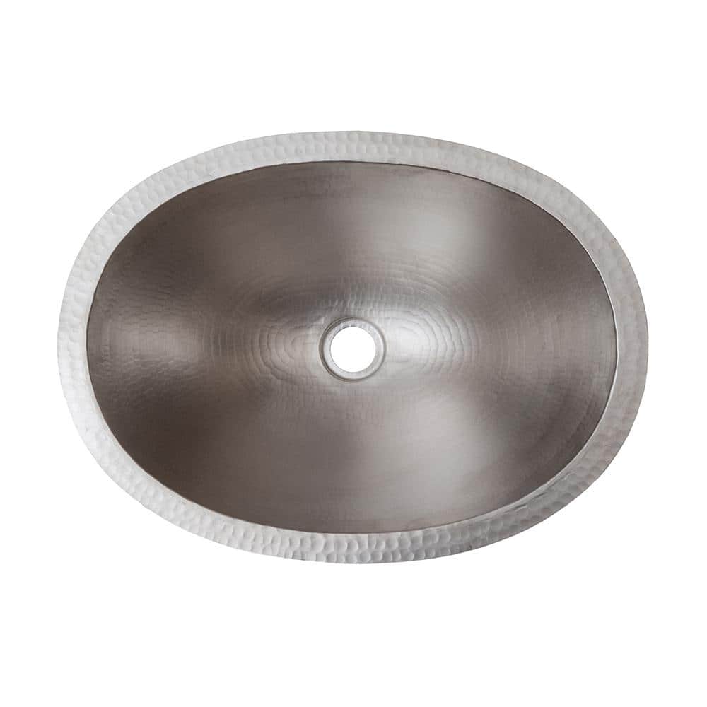 19" Oval Hammered Copper Undermount Bathroom Sink in Electroless Nickel