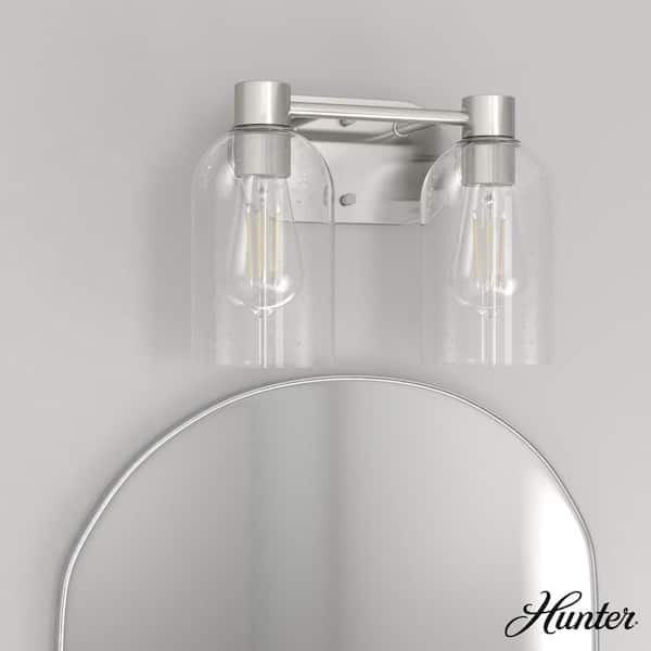 Hunter Lochemeade 12.5 in. 2 Light Brushed Nickel Vanity Light with Clear Seeded Glass Shades Bathroom Light