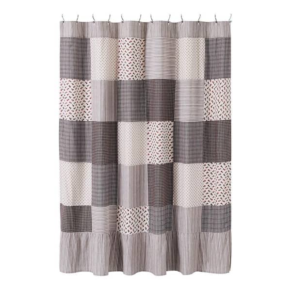 VHC BRANDS Florette 72 in Light Taupe Brown Mauve French Country Patchwork Shower Curtain