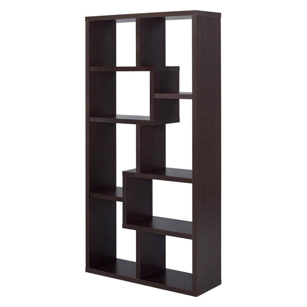 Cappuccino Brown Asymmetrical Cube Wood Bookcase